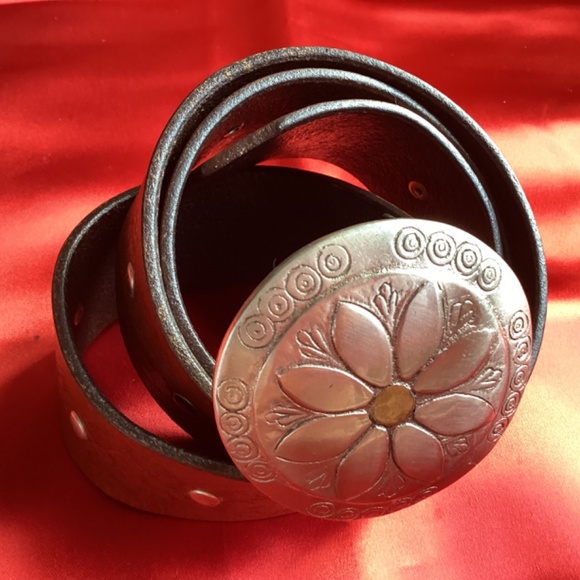 Genuine Leather Silver Flower Buckle Belt main image 9
